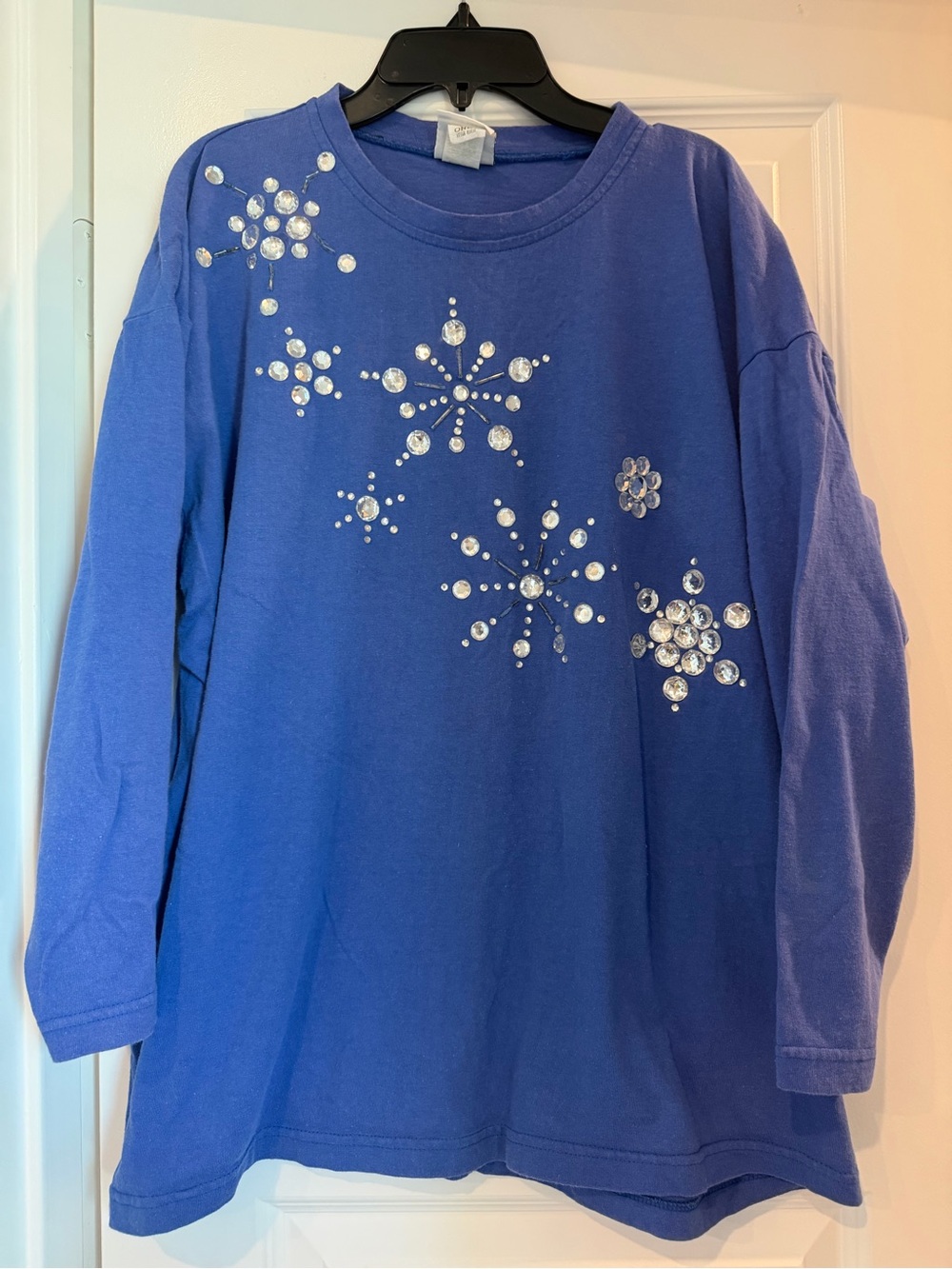 Vintage 80s/90s Blue Rhinestone Bedazzled Shirt USA Made One Size